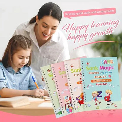 ✨Handwriting Practice Copybook📚, (4 Book + 1 Pen+ 10 Refill +1 Grip)✍