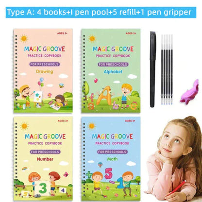 ✨Handwriting Practice Copybook📚, (4 Book + 1 Pen+ 10 Refill +1 Grip)✍